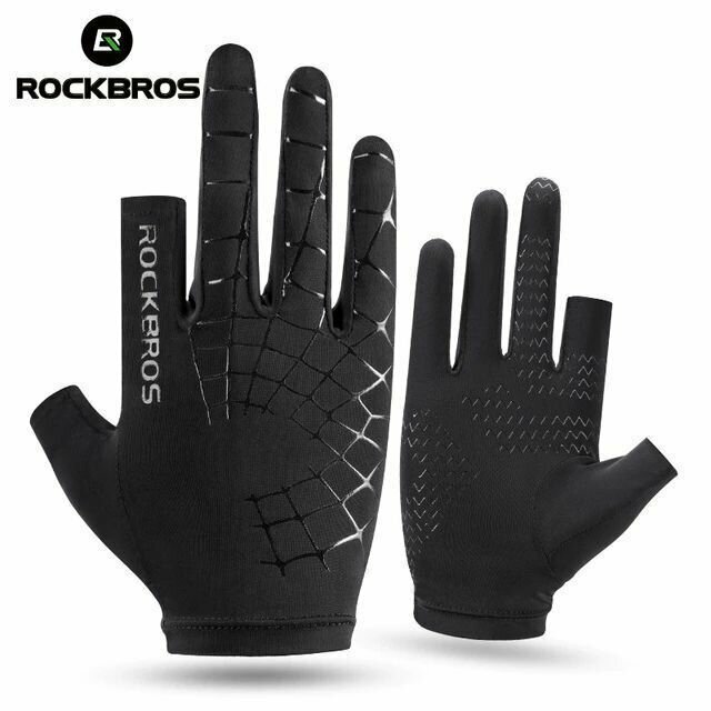 Велоперчатки ROCKBROS Ice Silk р. M-XL черные 2 коротких и 3 длинных пальца