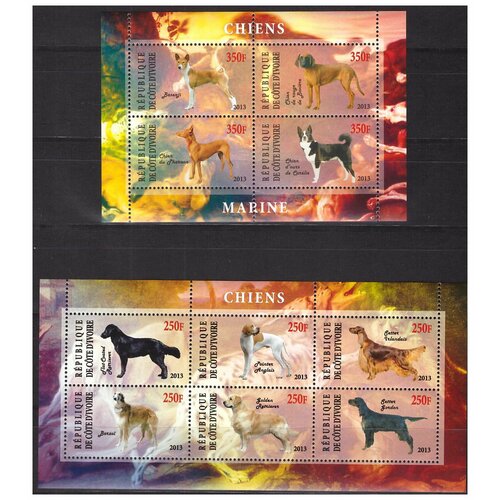 Почтовые марки Кот-дИвуар 2013 г. Фауна. Собаки. 2 малых листа. MNH(**) почтовые марки джибути 2013 г фауна собаки 2 малых листа mnh
