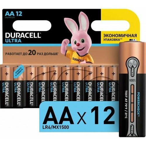 Щелочные батарейки Duracell, Ultra размера AA, 12шт duracell элемент питания lr03 2bl basic 2х10 5011646 блист 20шт duracell б0051816