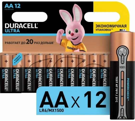 Щелочные батарейки Duracell, Ultra размера AA, 12шт