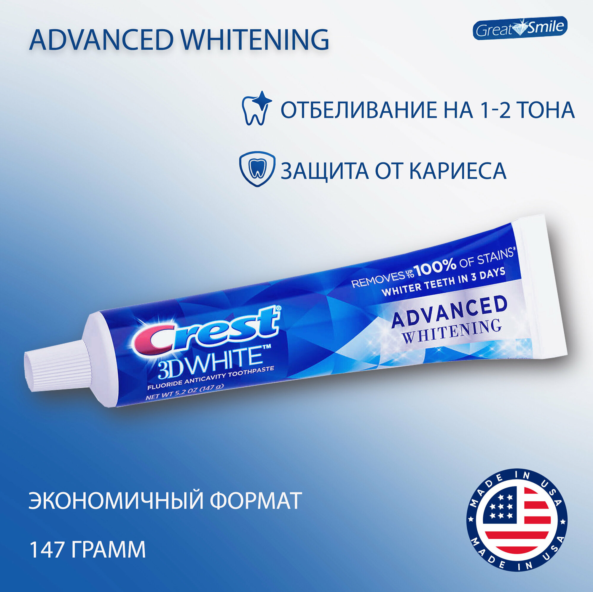 Зубная паста Crest 3D White Advanced Whitening