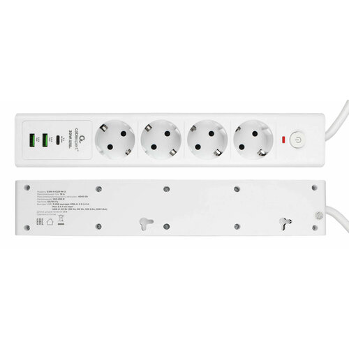 Сетевой фильтр Gembird Cablexpert Exnovo 4 Sockets 1xType-C PD 2хUSB 2m White EXN-4-CU2-W-2