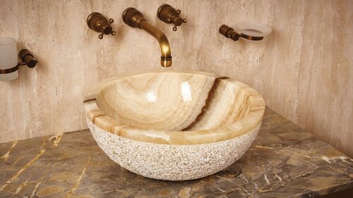 Бежевая раковина для ванной Sheerdecor Bowl 637093811 из натурального камня оникса