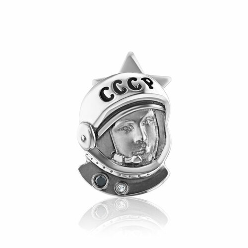 Моносерьга Thing Jewelry, серебро, 925 проба, родирование, чернение, бриллиант, размер/диаметр 15 мм, длина 1.5 см poche моносерьга зажим из серебра с голубой эмалью