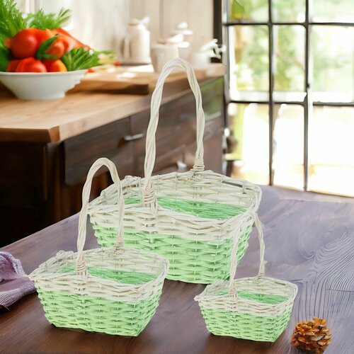 Корзина плетеная с ручкой, 3шт 34х24хН14/39см, 28,5х19хН12/34см, 23х14хН10/29см для цветов, хранения овощей и фруктов