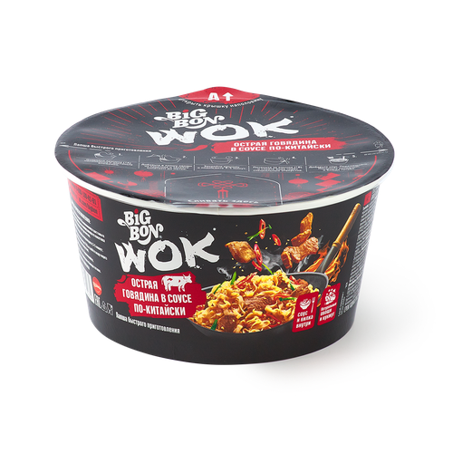 фото Лапша big bon "wok", с говядиной, острая, в соусе по-китайски, 85 г bigbon