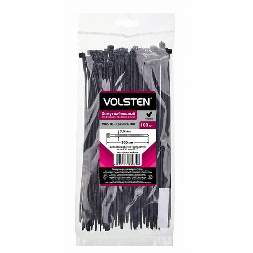 Volsten V02-1B-36х200-100 Хомут черный нейлон 36х200 100шт цена за 1 упак 500₽