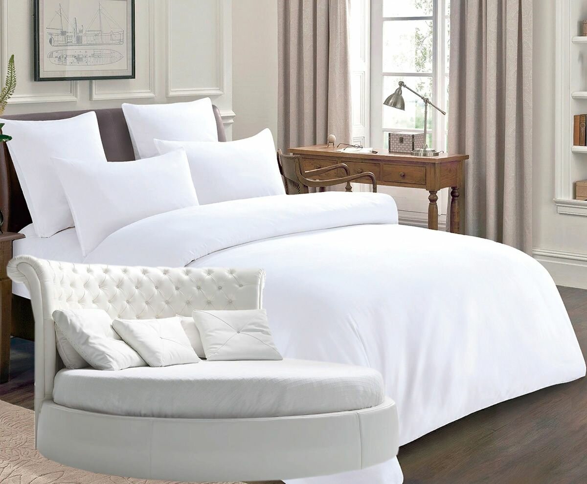 фото Простыня круглая из сатина на резинке 220 x 220 х 30 - М - 135 - Белый