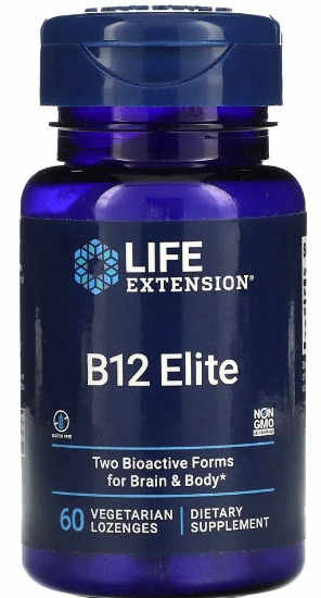 Life Extension B12 Elite 60 / Б-12 метилкобаламин и аденозилкобаламин, Витамин В , 60 леденцов