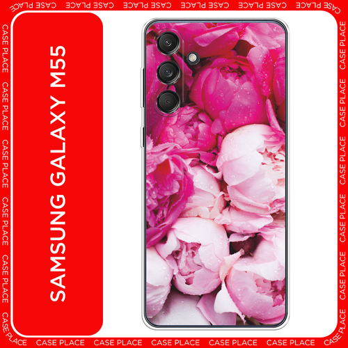 Силиконовый чехол на Samsung Galaxy M55 / Самсунг M55 Пионы розово-белые