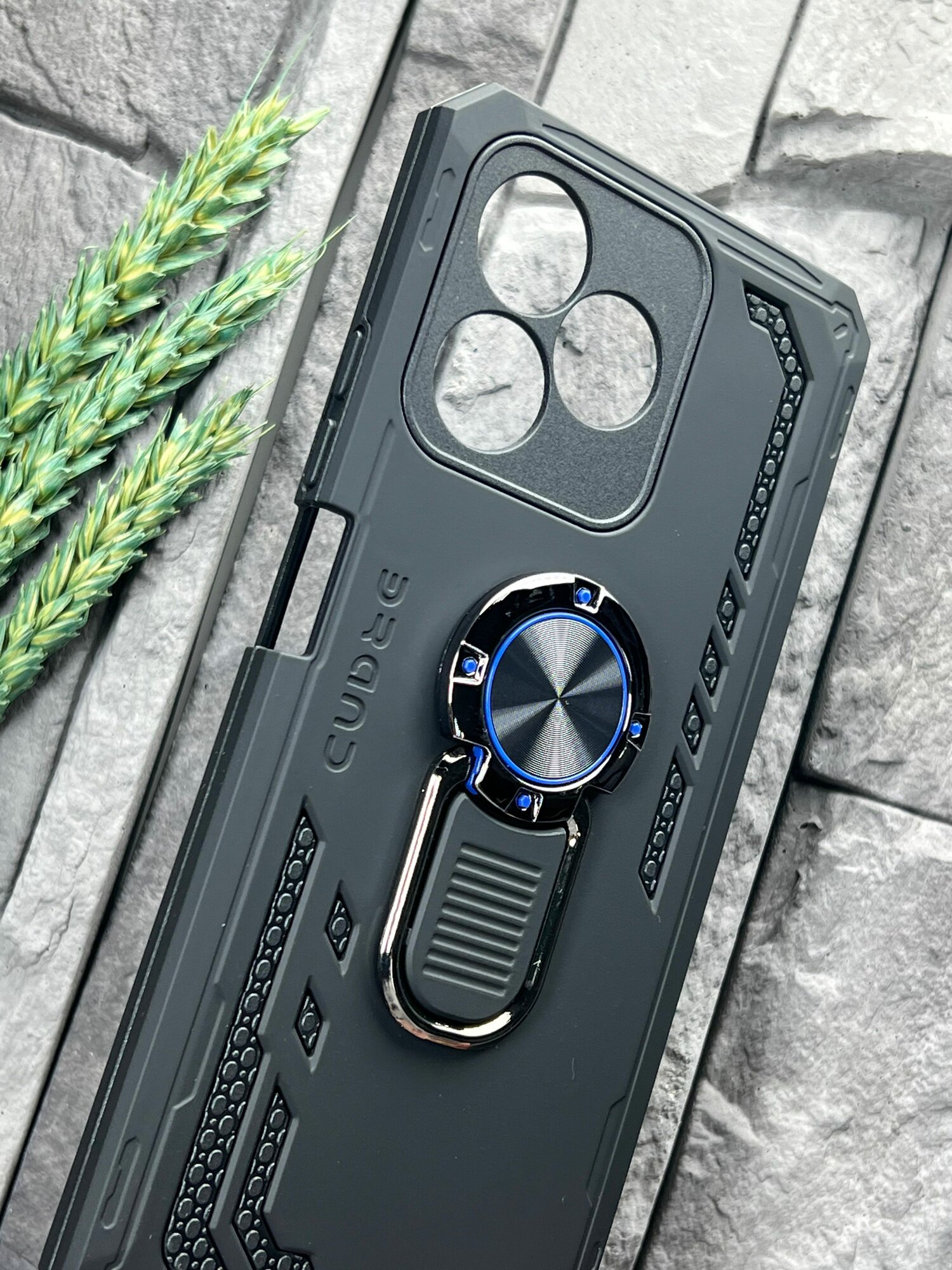 Чехол противоударный для Realme C53 / Realme C51 / Realme Note 50 с функцией подставки, с кольцом-держателем, ударопрочный, усиленный, черный (1) — фото 1