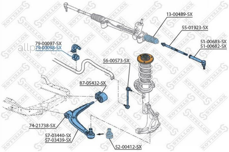 STELLOX '7900098SX Втулка стабилизатора VECTRA с перед. стаб. 24mm