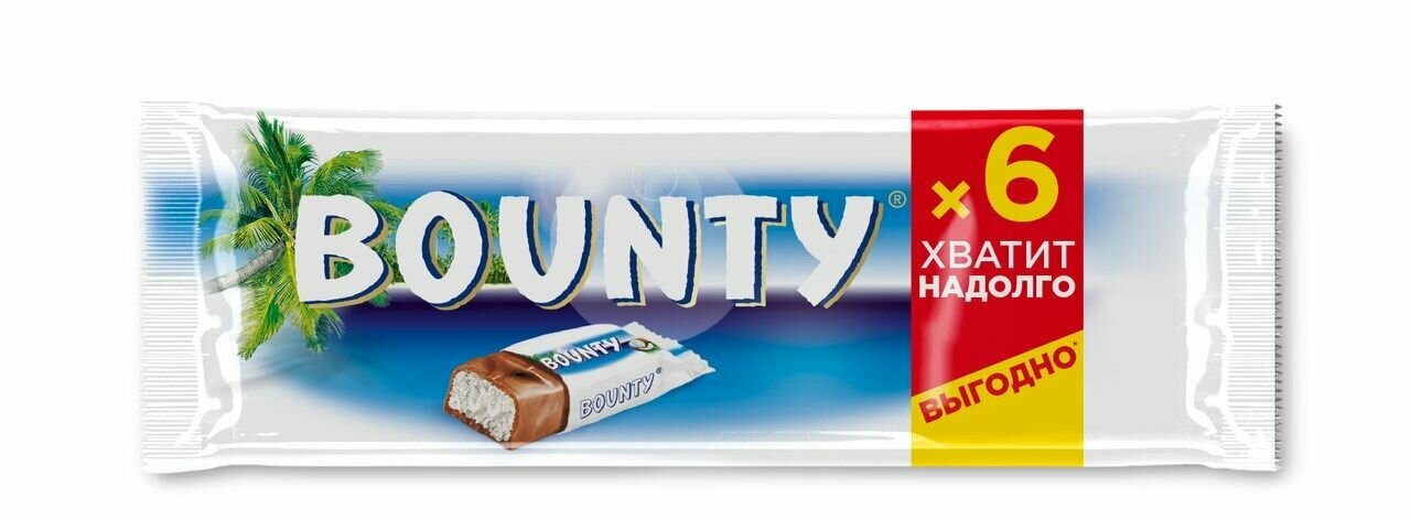 Bounty Шоколадный батончик, 6 шт x 27,5 г