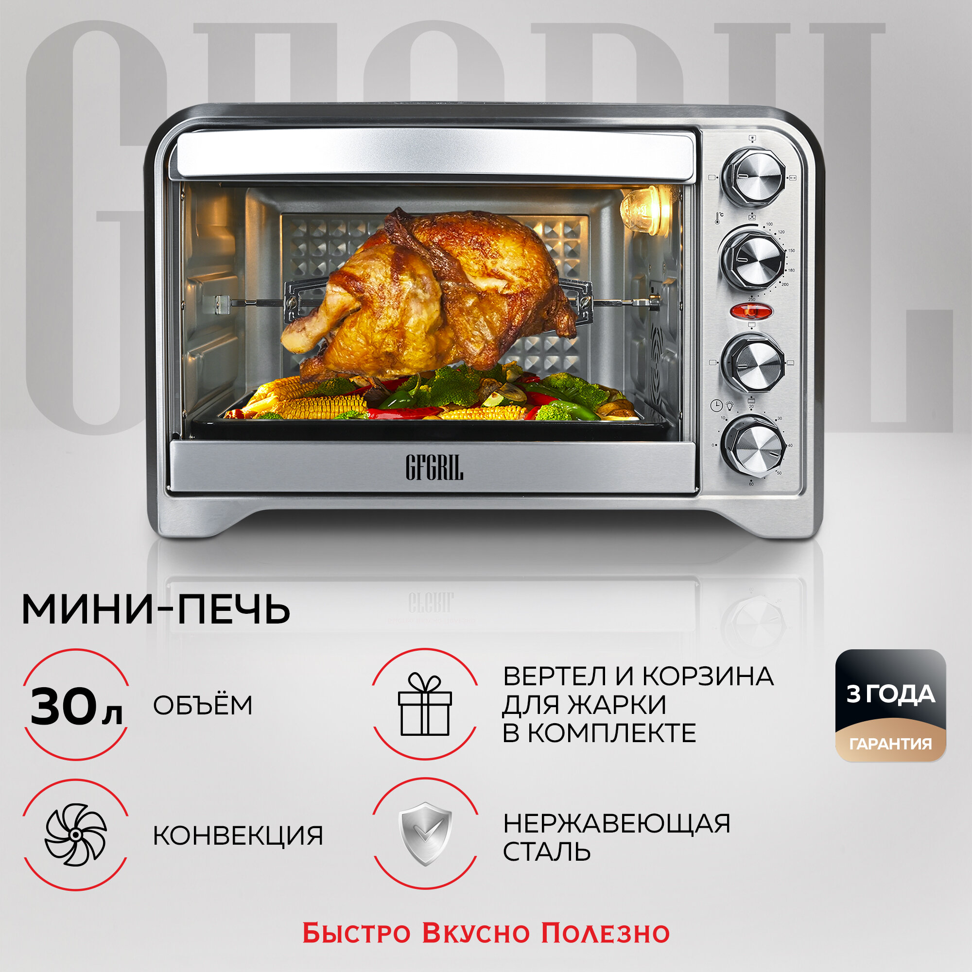 GFGRIL Многофункциональная мини-печь GFO-34 1 600 Вт корзина для жарки мини печь с конвекцией и грилем; духовой шкаф духовка электрическая