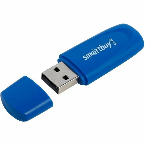 Флешка Smartbuy 064GB2SCB, 64 Гб, USB2.0, чт до 15 Мб/с, зап до 12 Мб/с, синяя флешка smartbuy mini 64 гб