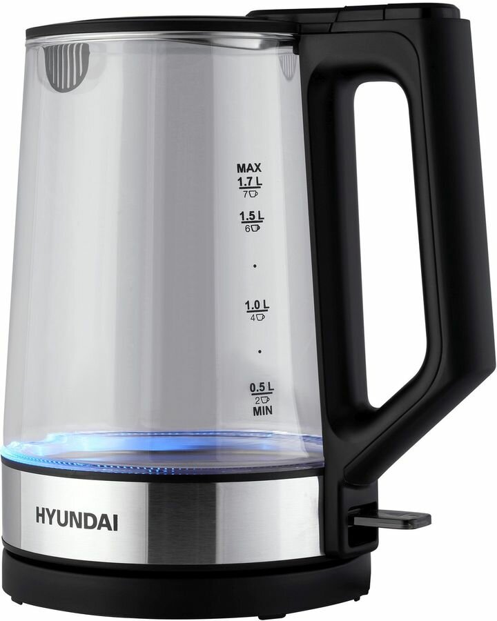 Чайник электрический Hyundai HYK-G8808, 2200Вт, черный и серебристый