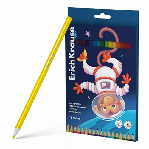 Карандаши 18 цветов ErichKrause Kids Space Animals трехгранные деревянные европодвес 546₽