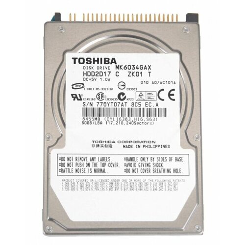 Жесткий диск Toshiba HDD2D17 60Gb 5400 IDE 2,5 HDD жесткий диск toshiba mk6052gsx 60gb 5400 sata 2 5 hdd