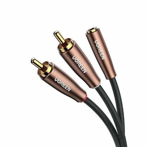 Кабель 2RCA (m) - jack 3.5 мм (f) Ugreen 2.0м Black/Brown, оплётка (60987) разъем ugreen av203 rca 60381 4 шт черный