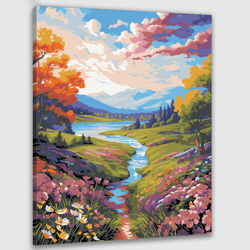 Картина по номерам 50х40 Весенний пейзаж с цветами