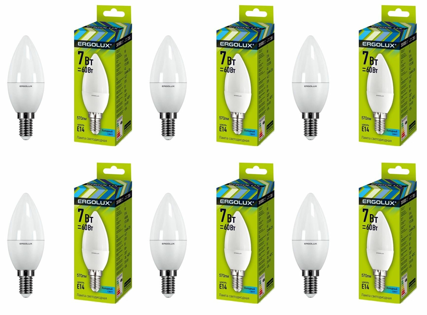 Ergolux Лампочка LED-C35-7W-E14-4K, Свеча, светодиодная, 6 шт.