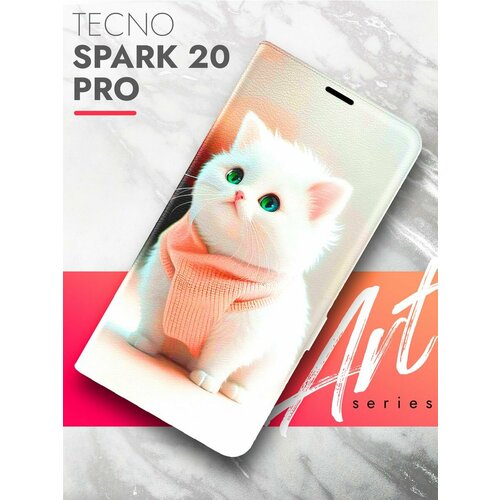 Чехол на Tecno Spark 20 Pro (Техно Спарк 20 Про) черный книжка эко-кожа подставка отделение для карт магнит Book case, Brozo (принт) Кот с шарфом чехол на tecno spark 20 pro техно спарк 20 про черный книжка эко кожа подставка отделение для карт магнит book case brozo принт женские штучки