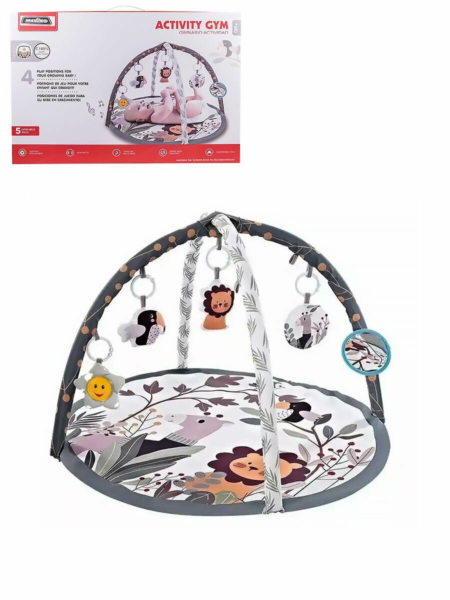 Развивающий коврик Джунгли Ø84 см с дугой и погремушками 8755-3
