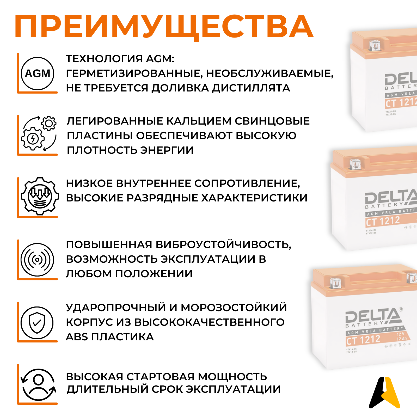 Мото аккумулятор DELTA Battery CT 1212 (YTX14-BS / YTX12-BS)