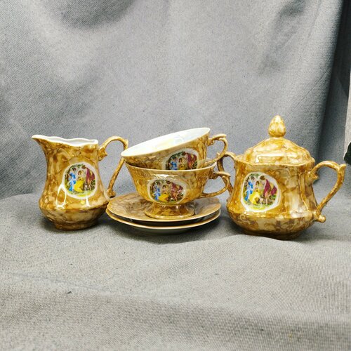 Сервиз кофейный (2 пары, молочник, сахарница), фарфор, деколь, люстр, Влоцлав (Wloclawek), Польша, 1970-1990 гг