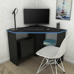 Письменный стол, компьютерный стол угловой с полками Corner 900 Черный/Голубой, 90*90 см.