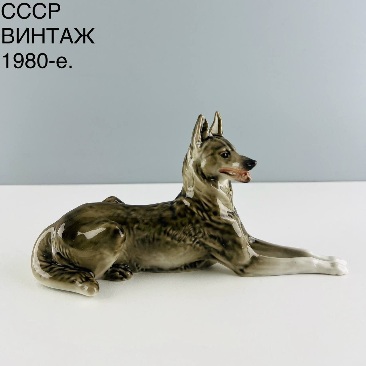 фото Винтажная статуэтка "Собака немецкая овчарка". Анималистика. Фарфор ЛФЗ. СССР, 1960-е.