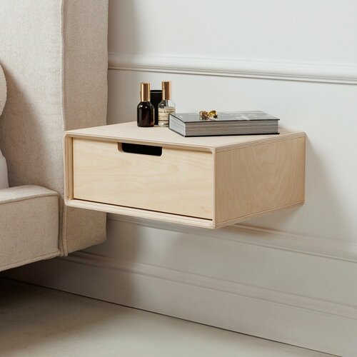 Тумба прикроватная подвесная из дерева под покраску 45x35x18, без покрытия, цвет натуральный