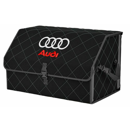 Органайзер-саквояж в багажник "Союз" (размер XL). Цвет: черный с серой прострочкой Ромб и вышивкой Audi (Ауди).