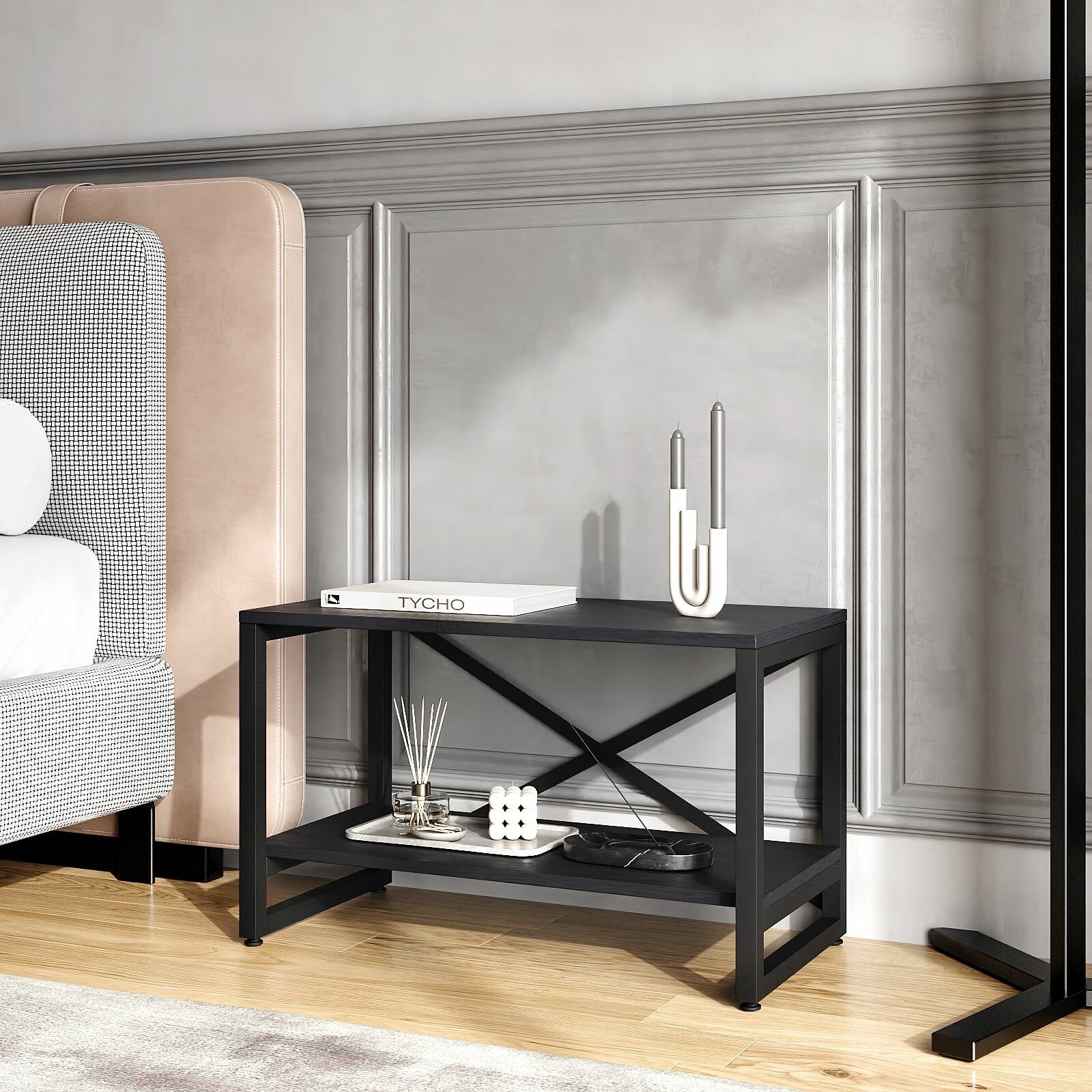 фото Тумба прикроватная напольная лофт (44х68х34см) Черный Оникс