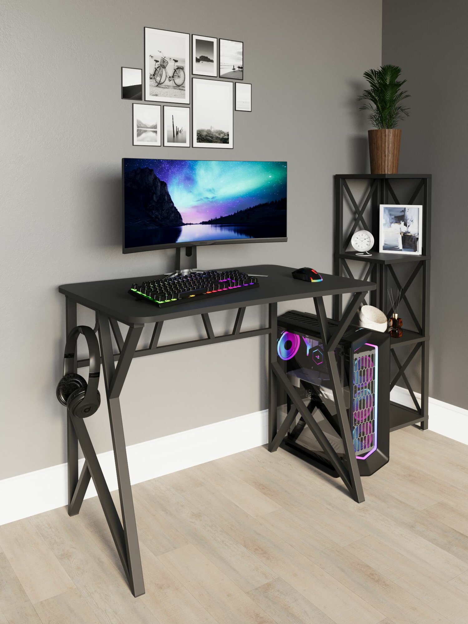Стол компьютерный, игровой, геймерский, письменный "Графика" 90 см, Черный