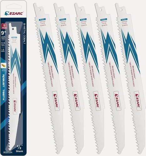 Изображение товара BiMCo полотна по древесине с гвоздями, металлу и дереву 5/8TPI 225мм EZARC для сабельной пилы 5шт