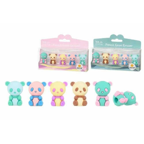 Ластик-насадка для карандашей и ручек Мишка набор 5 штук в зеленой коробке 355₽