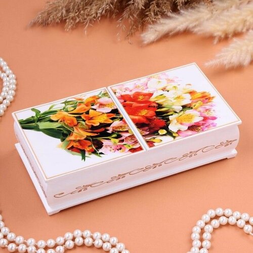 Шкатулка Ирисы белая 206 х 102 х 5 см двойная лаковая миниатюра 1966₽