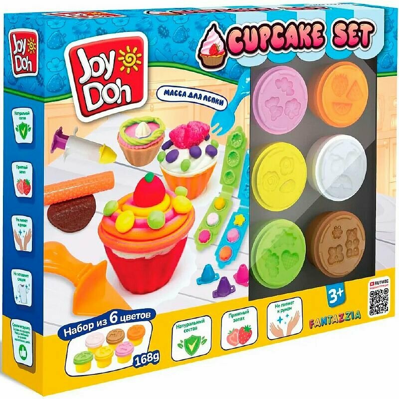 Масса для лепки Joy Doh, набор CUPCAKE SET - любимые пирожные, 3d формы, 18 аксессуаров, 6 баночек KEKS-168 pot