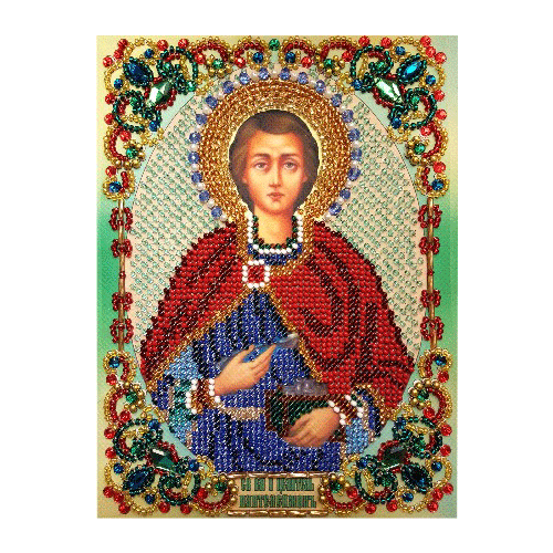 Набор для вышивания бисером с камнями и жемчугом К-19 Икона Св Целитель Пантелеймон 13х18 890₽
