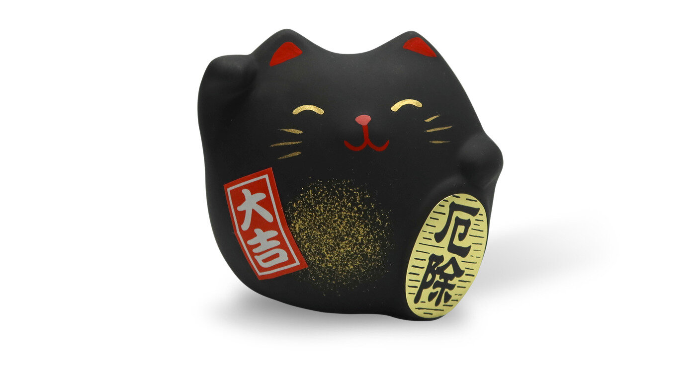 Сувенир Манэки Кот 5см, ручная работа, черный (made in Japan) — фото 1