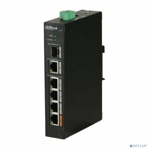 DAHUA Коммутаторы DAHUA DH-PFS3106-4ET-60 4-портовый неуправляемый коммутатор с PoE уличное исполнение 4xRJ45 100Mb PoE 1xRJ45 1Gb 1xSFP 1Gb uplink суммарно 60Вт коммутация 68 Гбитс MAC-таблица 8К 18629₽
