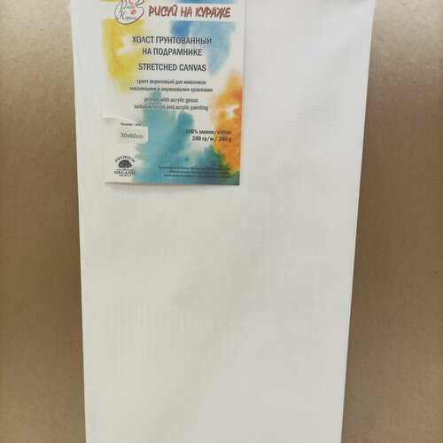 Холст грунтованный 3060 см на подрамнике хлопок 280гм2 с клиньями Рисуй на кураже 1009₽