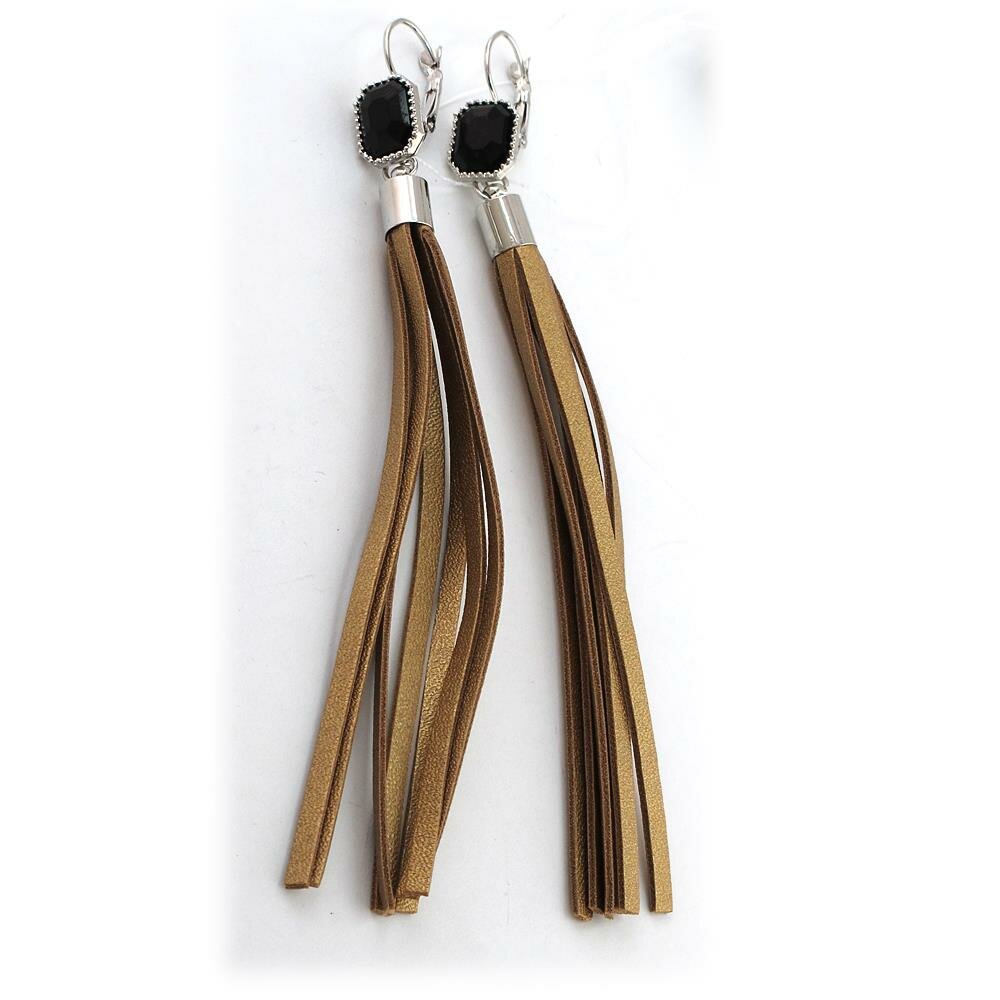 Серьги с подвесками, кожа, стекло