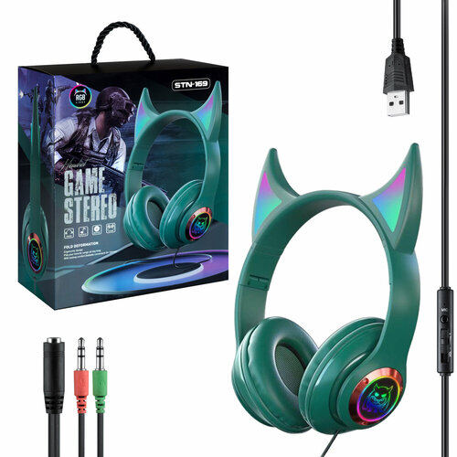 Наушники с подсветкой STN-169 Green Jack 35 mm 1678₽