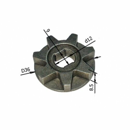 фото Звездочка для цепной пилы AL-KO KE-2200/40, Einhell KSE-2000, Bosch AKE35-19S 7 зубов (Dвн. 12x9мм, Dнар. 36мм, H 8,5мм)