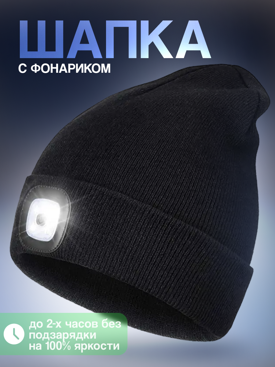 Шапка с фонариком мужская,...