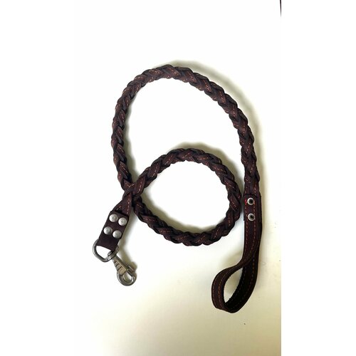 Поводок кожаный круглый для собак крупных пород с усиленным карабином 1370₽
