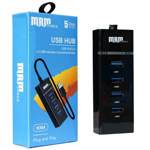 Переходник хаб концентратор MRM H304 USB на 4 USB 30 цвет черный 699₽