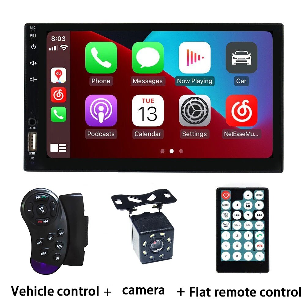 Автомобильный мультимедийный видеоплеер/7023B Автомагнитола/Carplay Bluetooth музыкальная трансляция/Радио HD сенсорный экран FM/обратная видимость, Красный